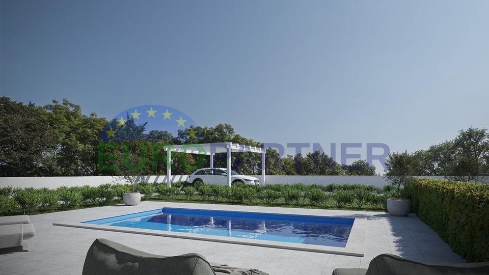 Semi-detached house, newly built with three bedrooms and a swimming pool, near Poreč
